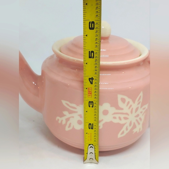 Harker Pottery Company Cameo Ware Dusty Rose Floral Teapot - Picture 9 of 13